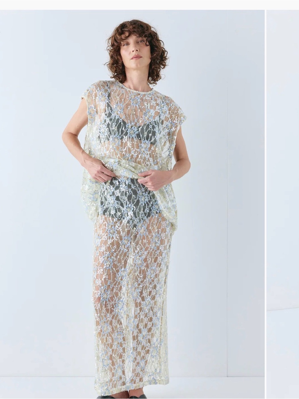 VRG GRL Sheer Lace Maxi Swim Cover-Up Set
